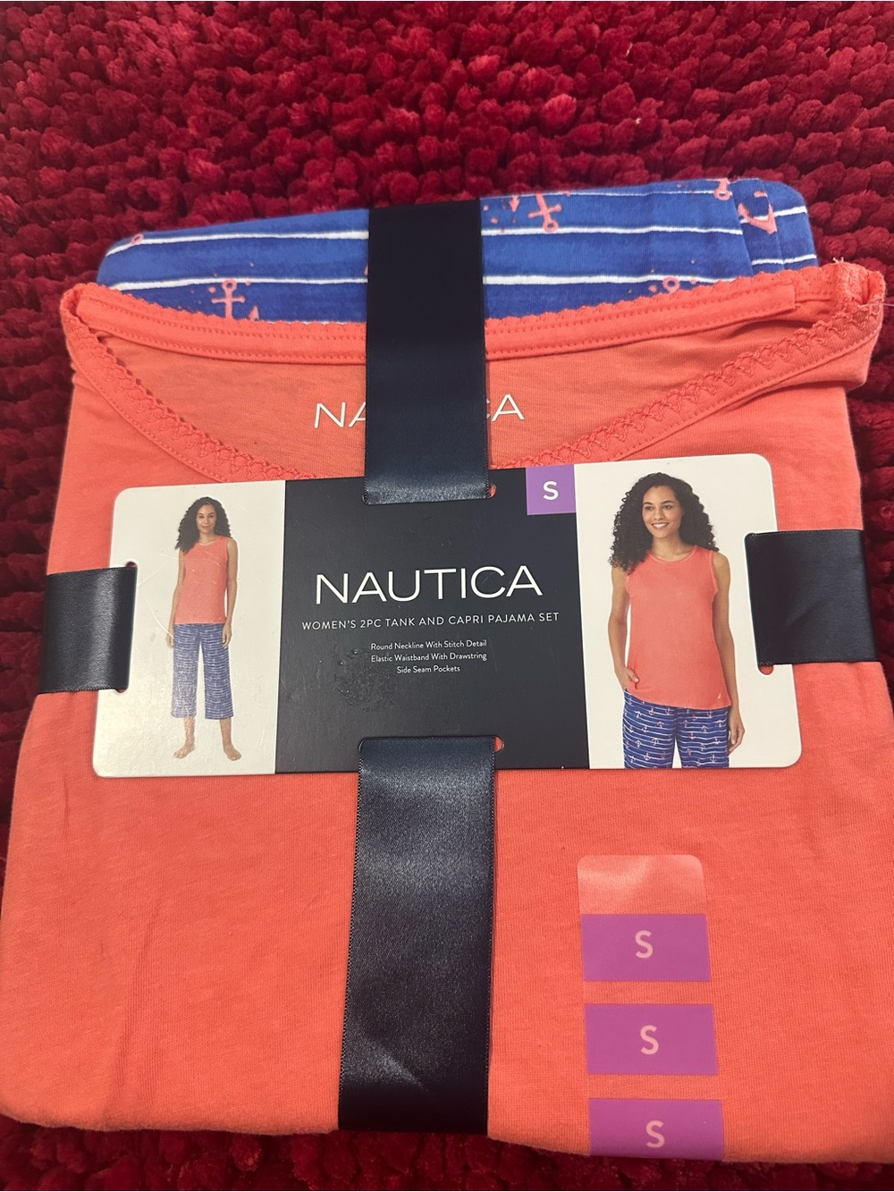 Nautica Coral Tank with Blue Anchor-Print Capri Pajama Set